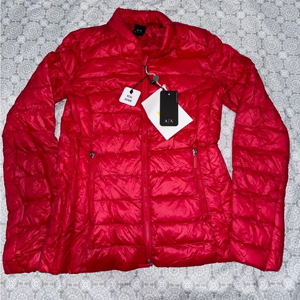 Armani Exchange Red Puffer Jacket Lightweight Quilted Design - Picture 5 of 5